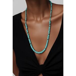 Native American Handmade Turquoise Graduated Necklace with Seashell Heishi